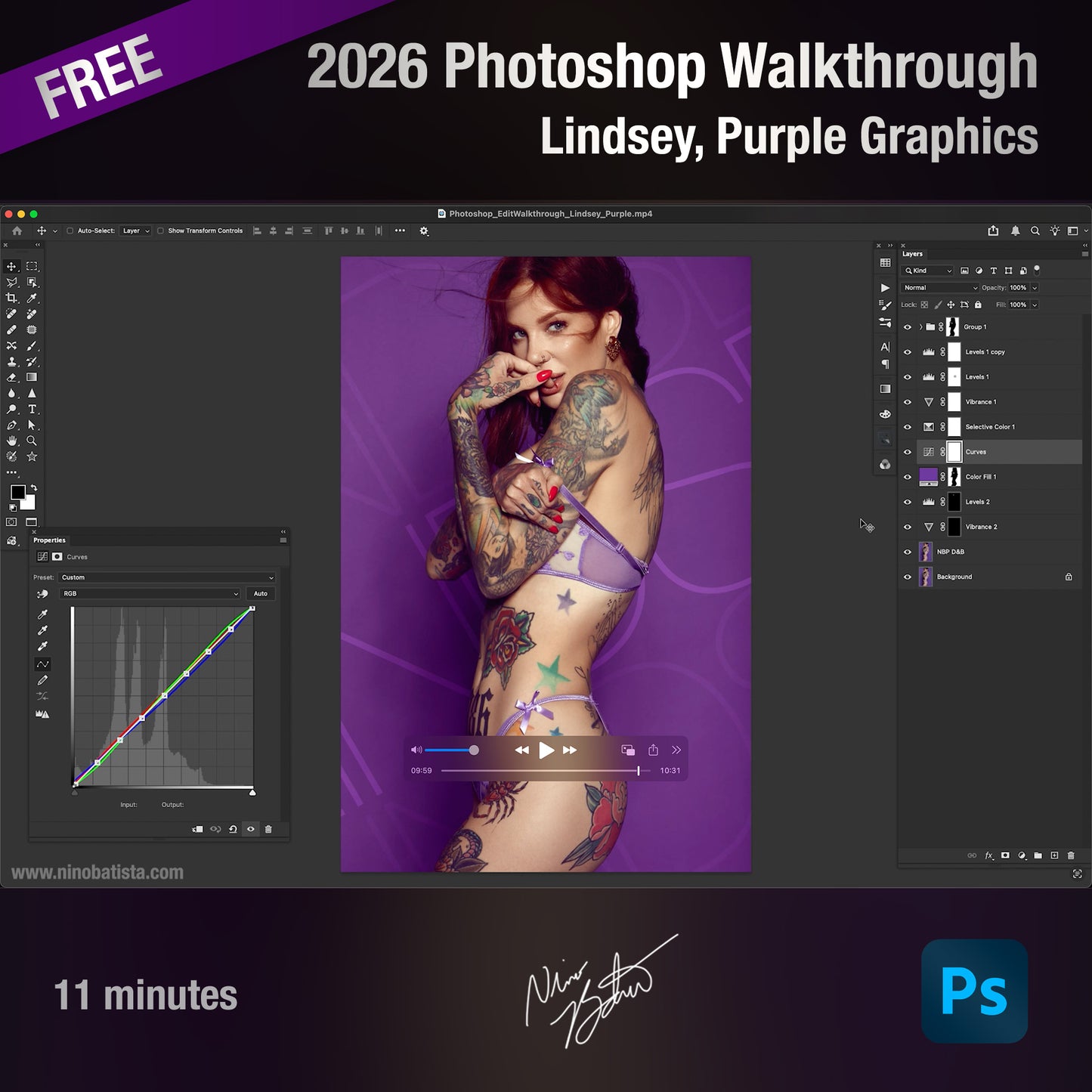 FREE: 2026 Photoshop Walkthrough: Lindsey, Purple Graphics