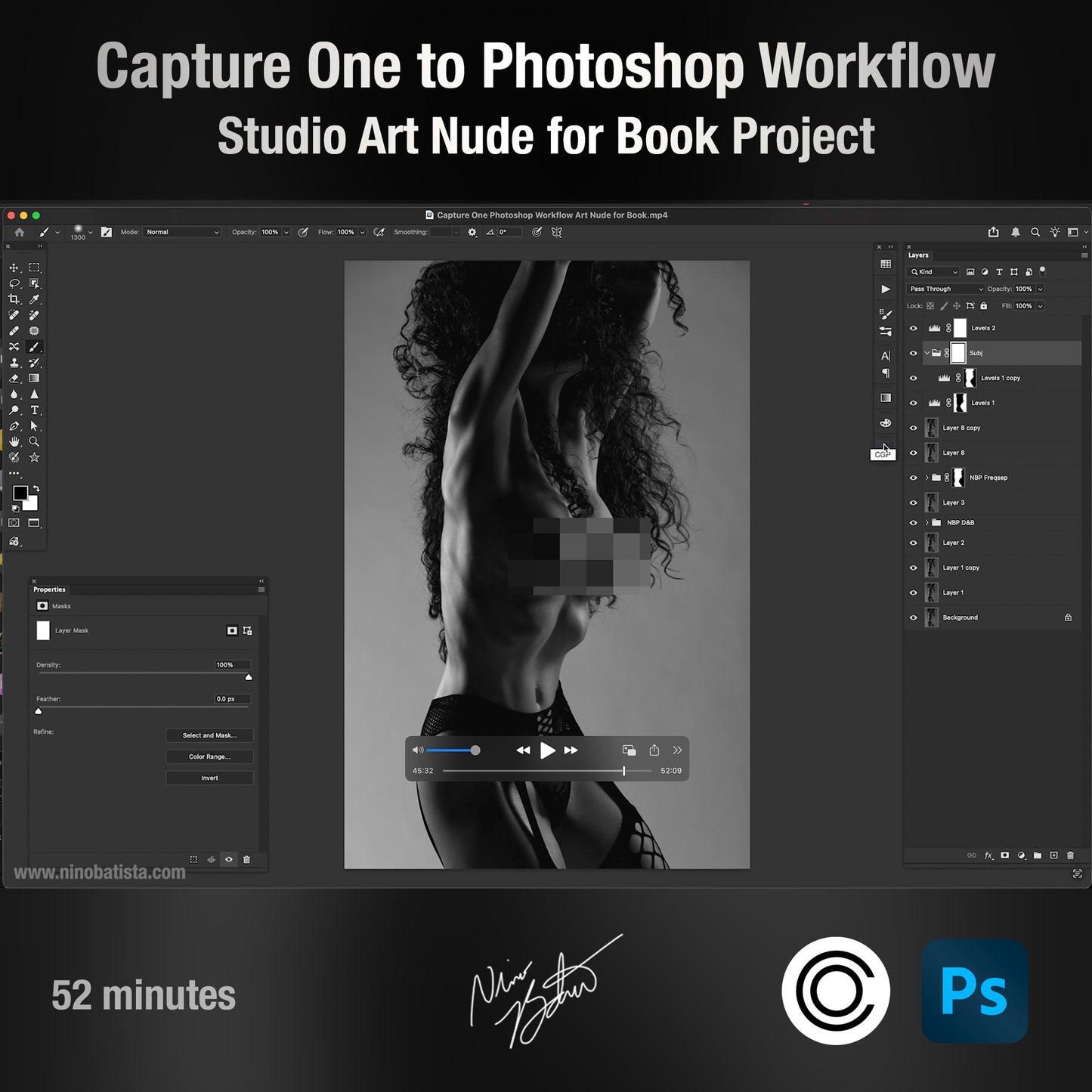 Capture One to Photoshop Skin Workflow: Art Nude B&W for Book Project